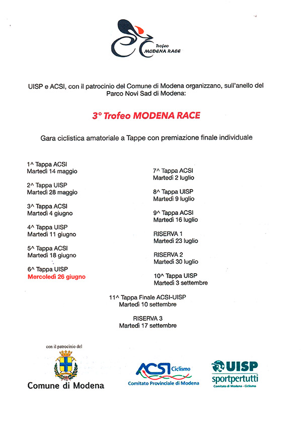 Regolamento 3° Trofeo Modena Race 1b